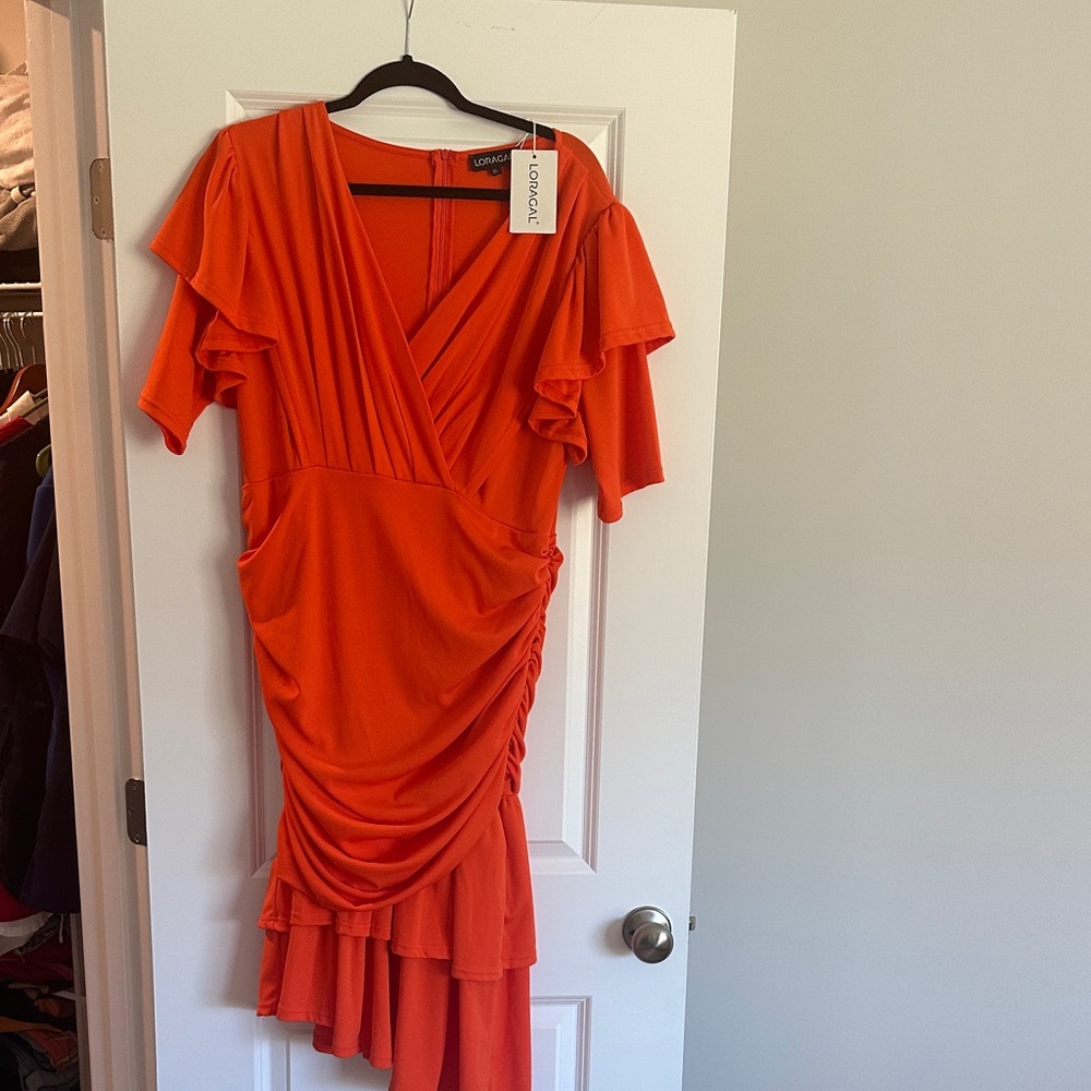 Loragal Vibrant Orange Asymmetrical Dress